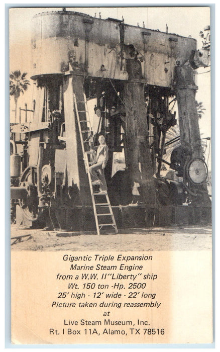 c1950 Gigantic Triple Expansion Marine Steam Engine WWII Alamo Texas TX Postcard