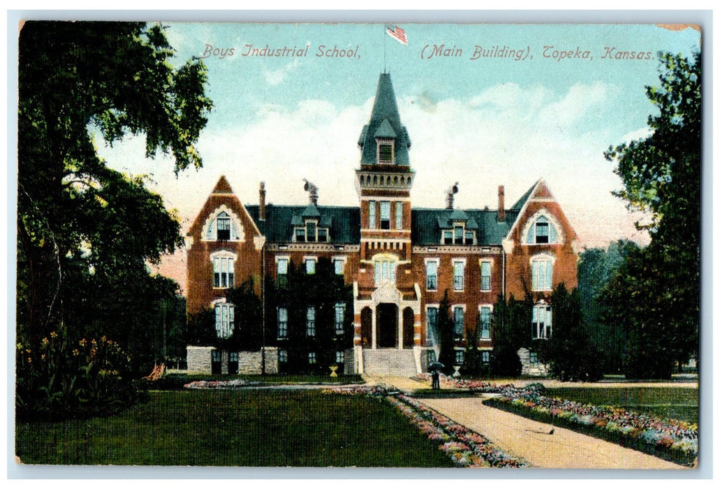 1910 Boys Industrial School Main Building Topeka Kansas KS Posted Trees Postcard