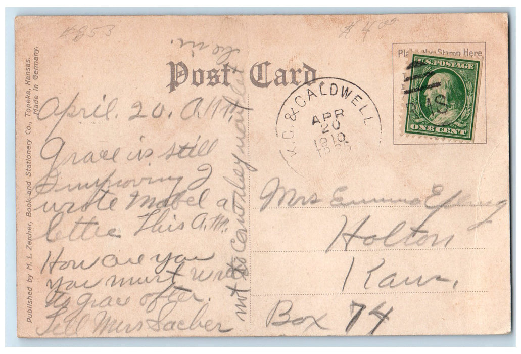 1910 Boys Industrial School Main Building Topeka Kansas KS Posted Trees Postcard