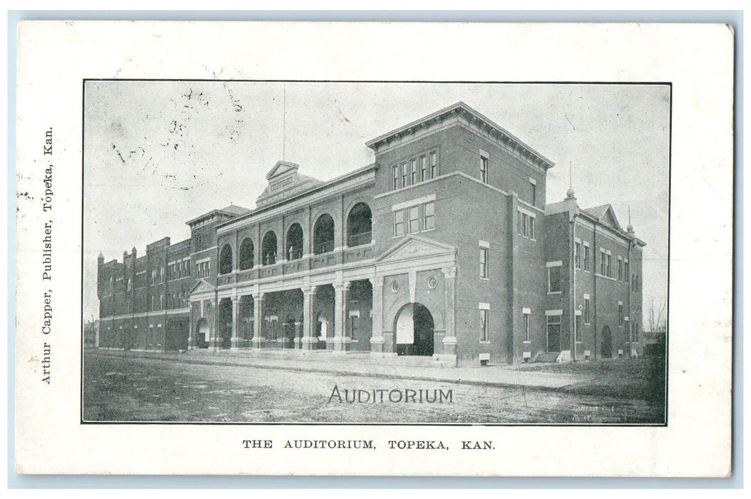 1909 The Auditorium Exterior Roadside Topeka Kansas KS Posted Trees Postcard