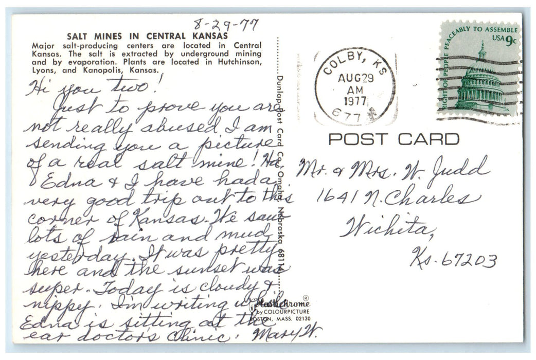 1977 Salt Mines In Central Kansas Machineries Colby Kansas KS Posted Postcard