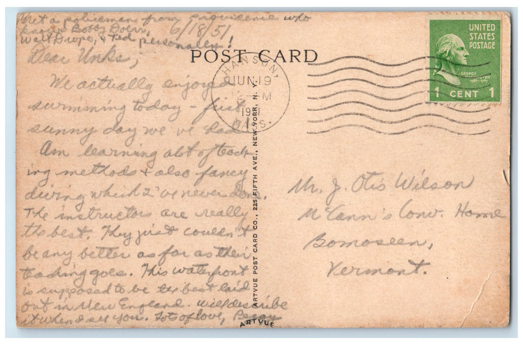 1951 The Waterfront Camp Kiwanis Tourists Lake Hanson Massachusetts MA  Postcard