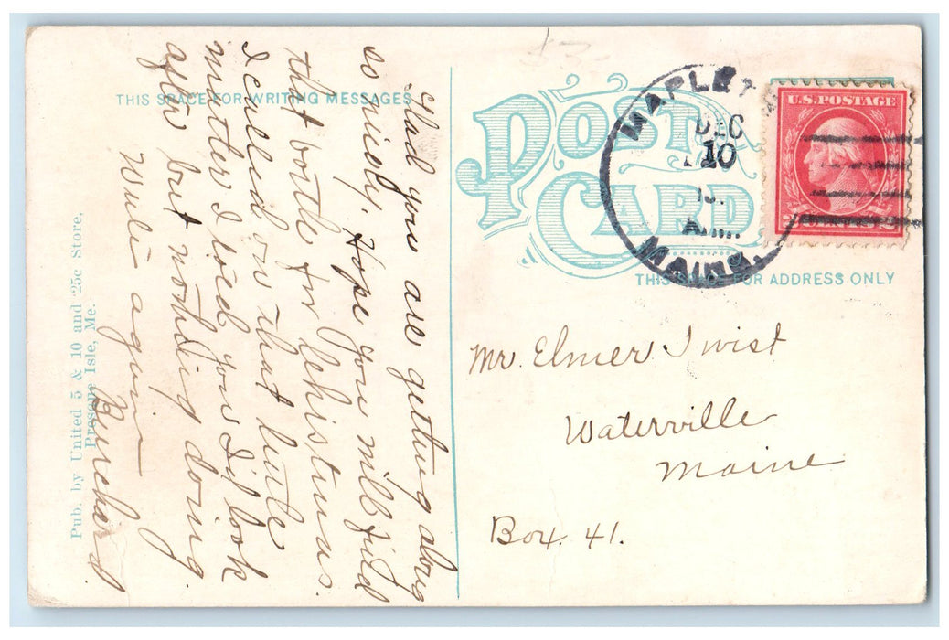 c1910's Public Library Building Entrance Presque Isle Maine ME Posted Postcard