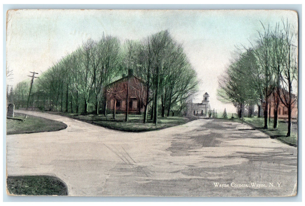 1916 Wayne Corners Road Lined Trees Houses Wayne New York NY Posted Postcard