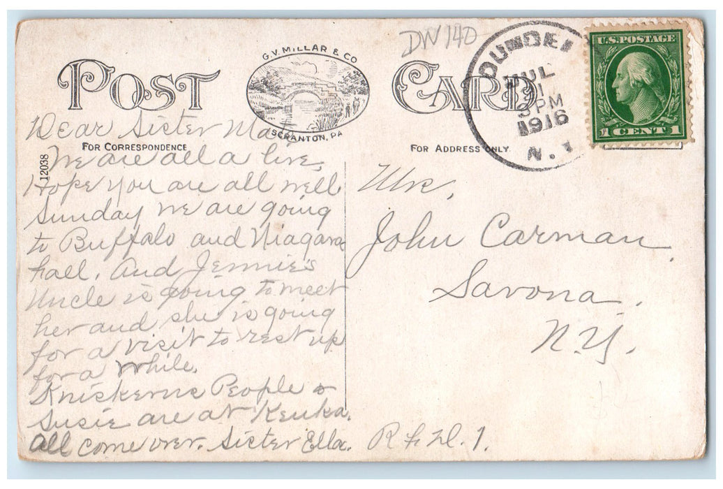 1916 Wayne Corners Road Lined Trees Houses Wayne New York NY Posted Postcard