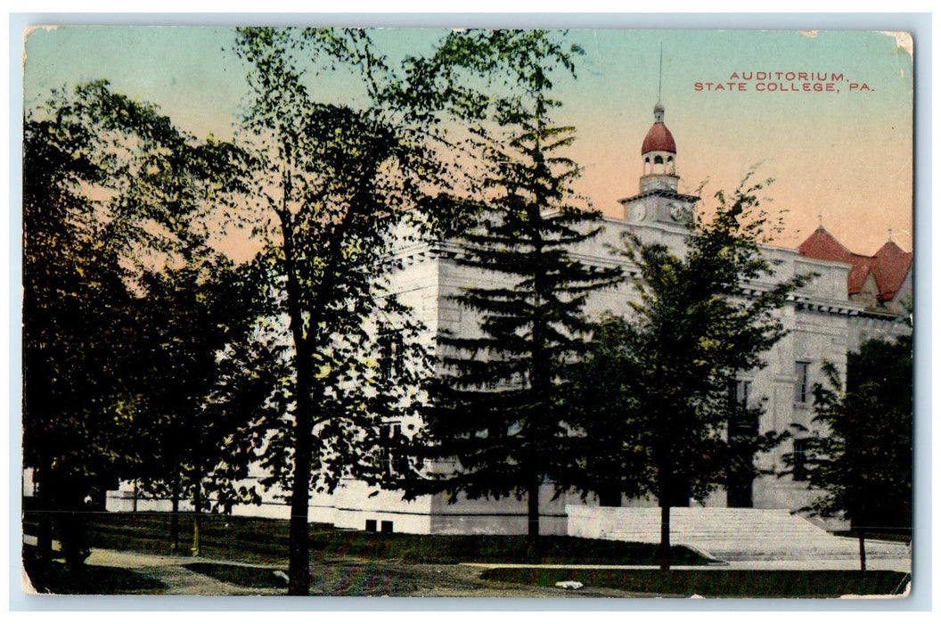 1913 Auditorium State College Building Tower Stairs Pennsylvania PA Postcard