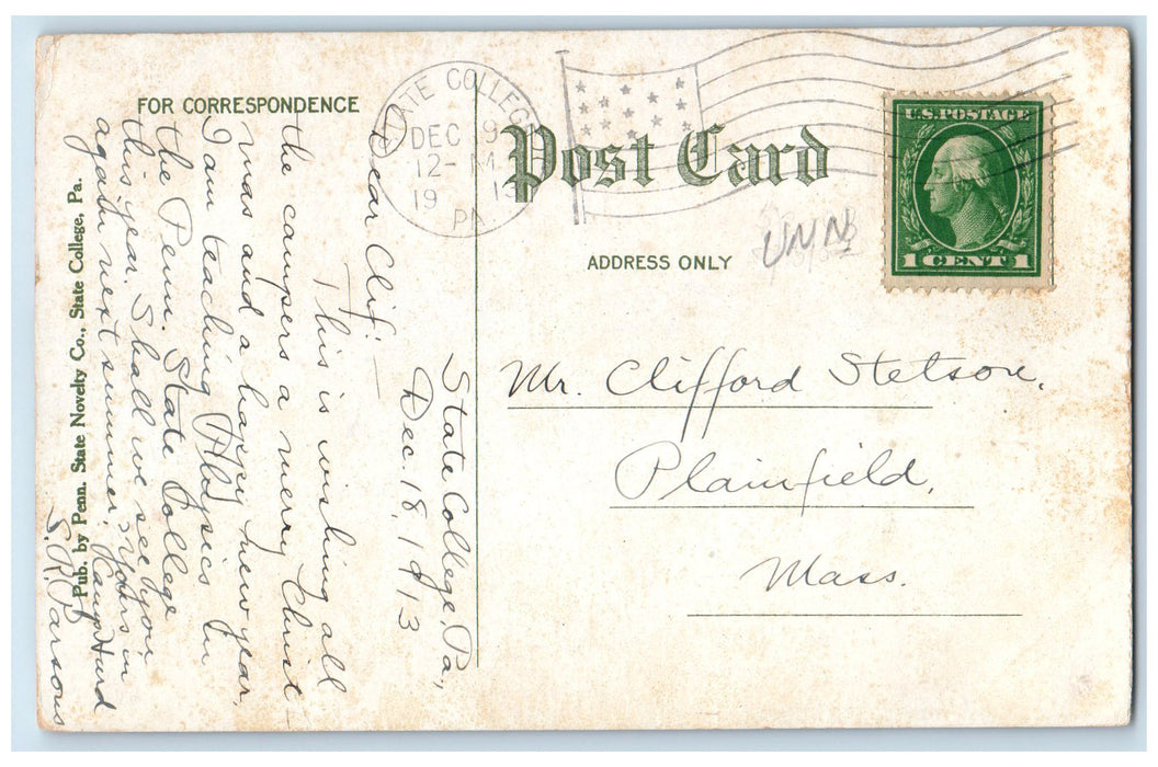1913 Auditorium State College Building Tower Stairs Pennsylvania PA Postcard