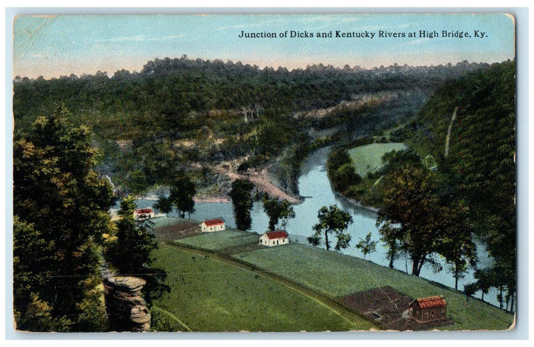 1915 Junction Of Dicks & Kentucky Rivers At High Bridge Kentucky KY Postcard