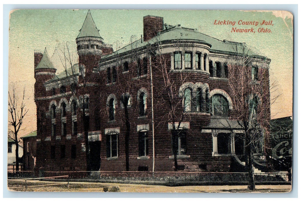 1911 Licking County Jail Building Tower Dirt Road Newark Ohio OH Posted Postcard