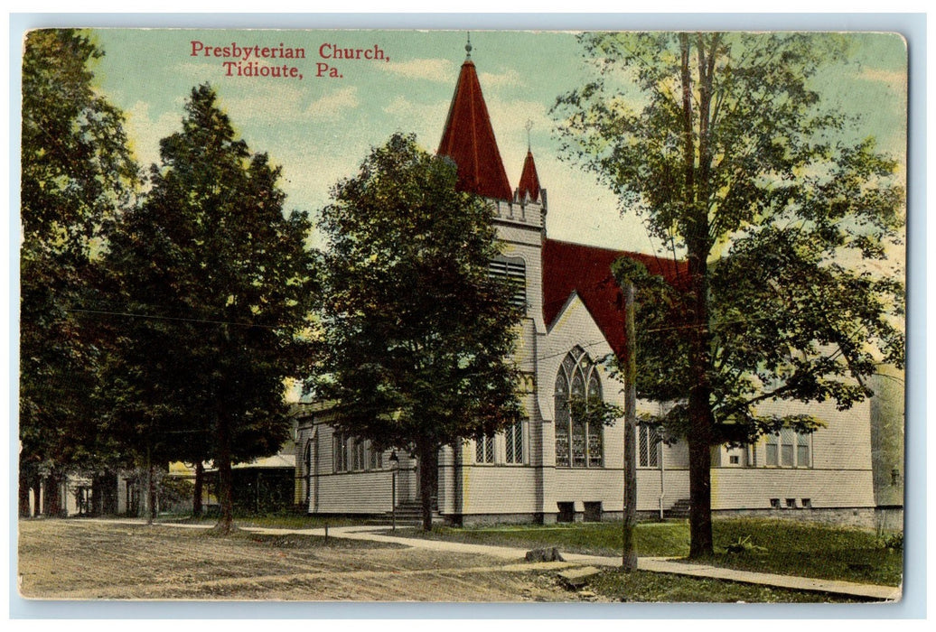 c1950's Presbyterian Church Building Dirt Road Tidioute Pennsylvania PA Postcard