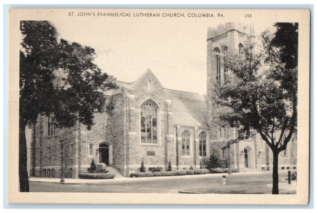 c1920's St. Johns Evangelical Lutheran Church Columbia Pennsylvania PA Postcard