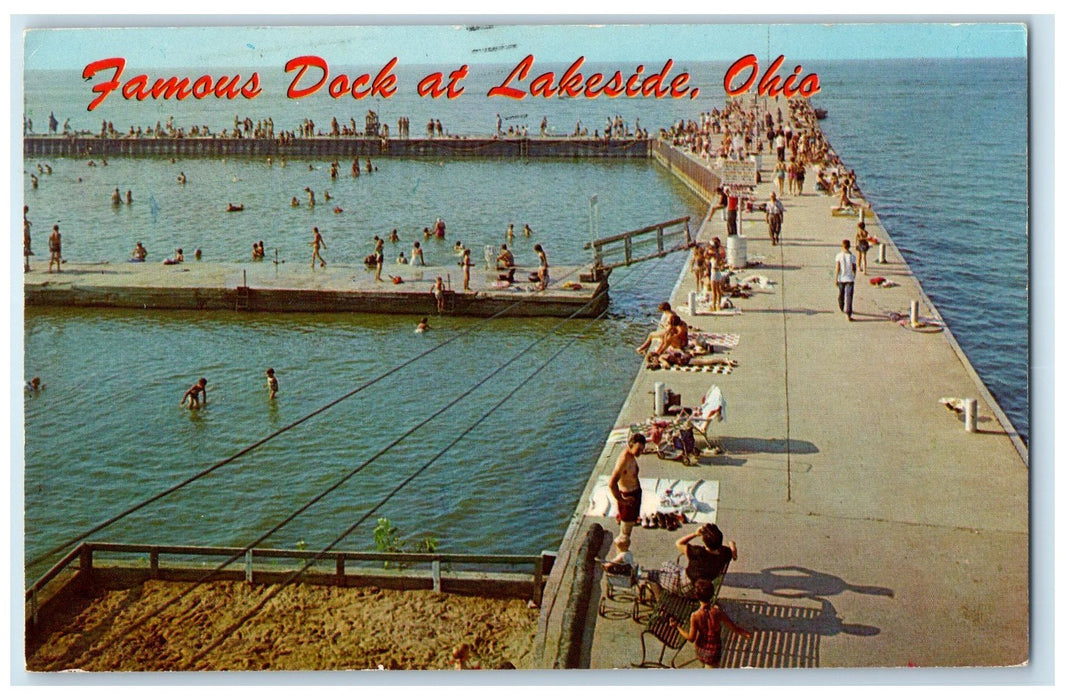 1973 Famous Dock Street Swimming Bathing Bridge Lakeside Ohio OH Posted Postcard