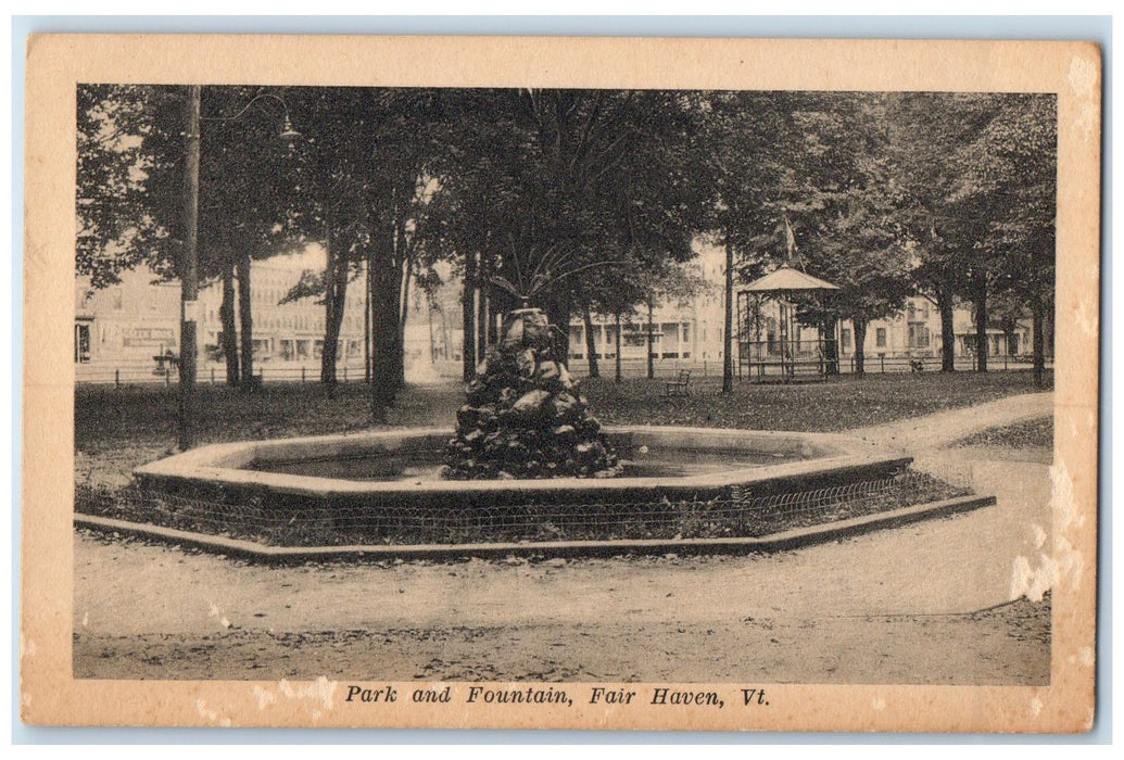 c1920 Park & Fountain Dirt Road Pathways Trees Fair Haven Vermont VT Postcard