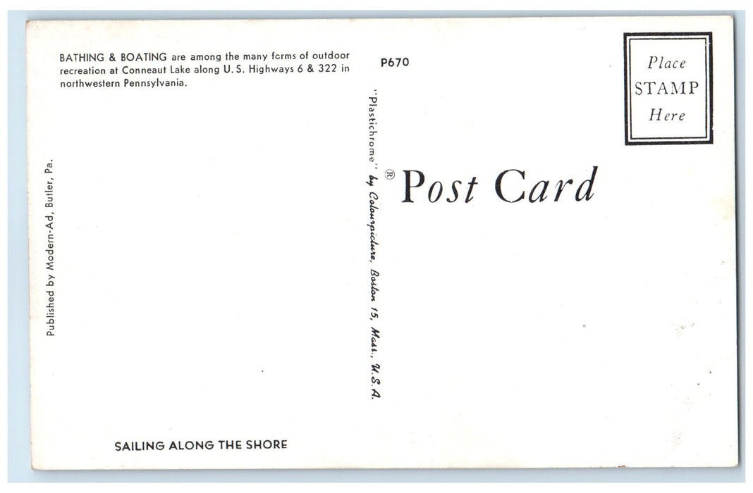 c1950's Bathing & Boating Conneaut Lake Northwestern Pennsylvania PA Postcard