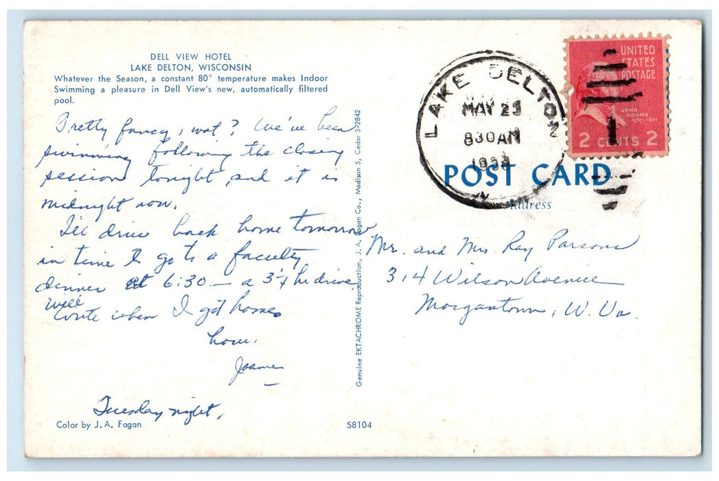 c1950's Dell View Hotel Restaurant Swimming Pool Guests Lake Delton WI Postcard