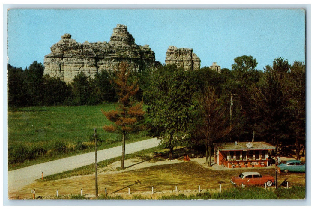 1956 Olson's A & W Drive Inn Camp Classic Cars Douglas Wisconsin WI Postcard