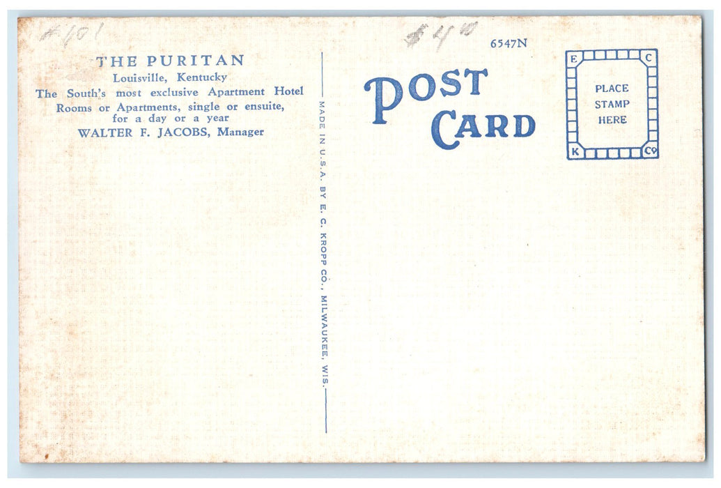 c1940's The Puritan Exterior Louisville Kentucky KY Unposted Vintage Postcard