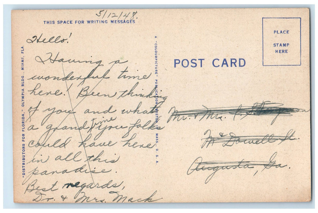 c1940's View Along Indian Creek Street Bridge Miami Beach Florida FL Postcard