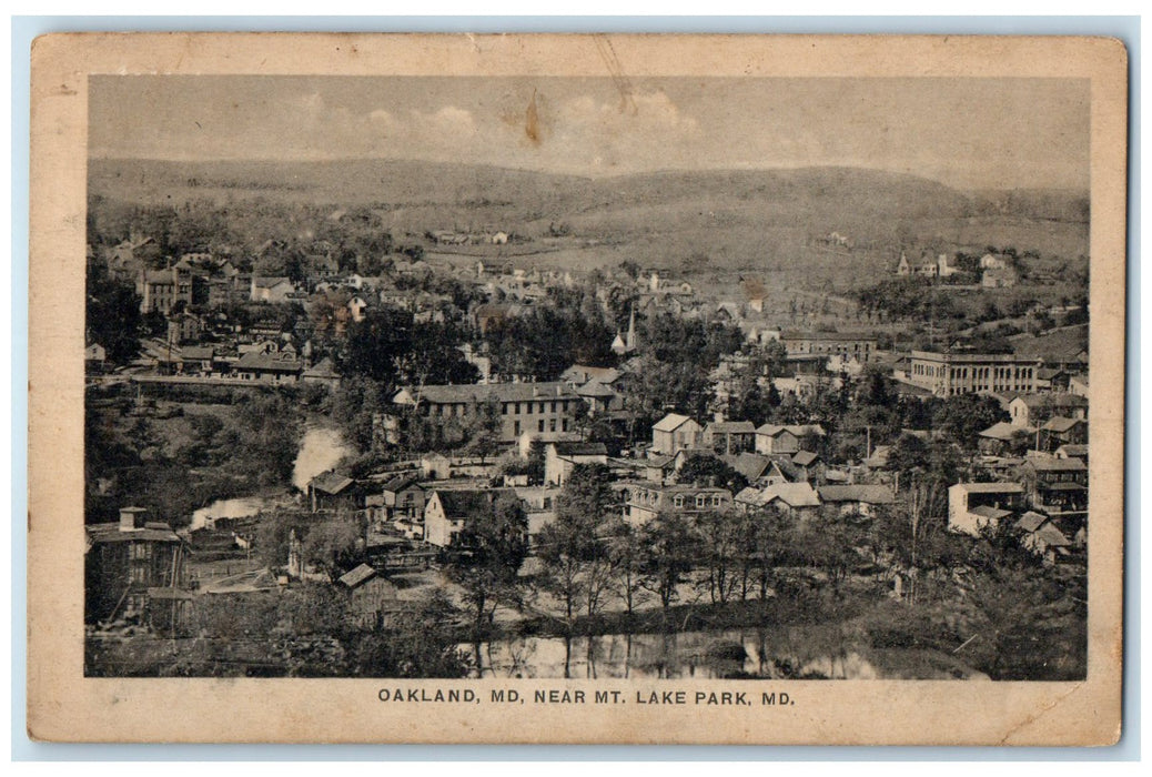 1922 Oakland Maryland Aerial View Mt. Lake Park Maryland MD Posted Postcard