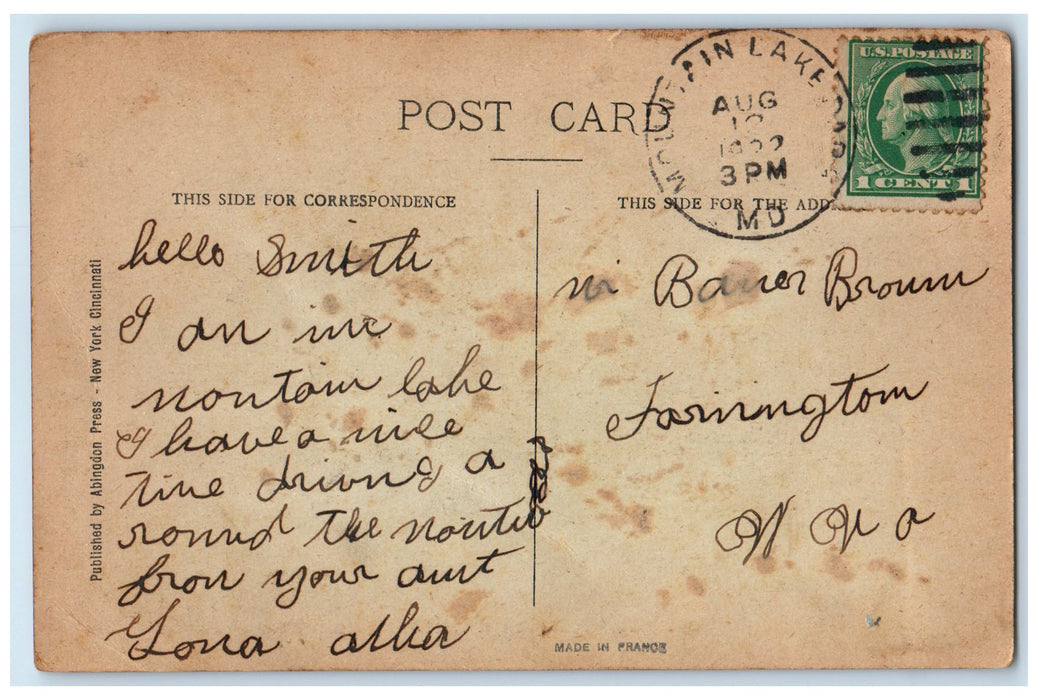 1922 Oakland Maryland Aerial View Mt. Lake Park Maryland MD Posted Postcard