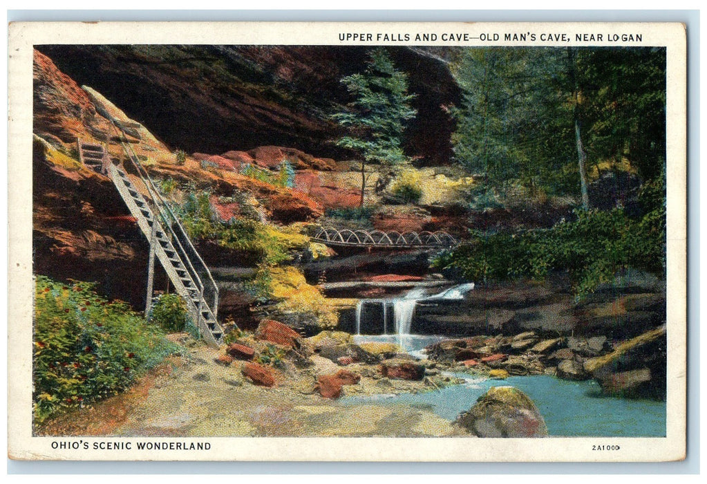 1937 Ohio Scenic Wonderland Upper Falls & Cave Logan Ohio OH Posted Postcard