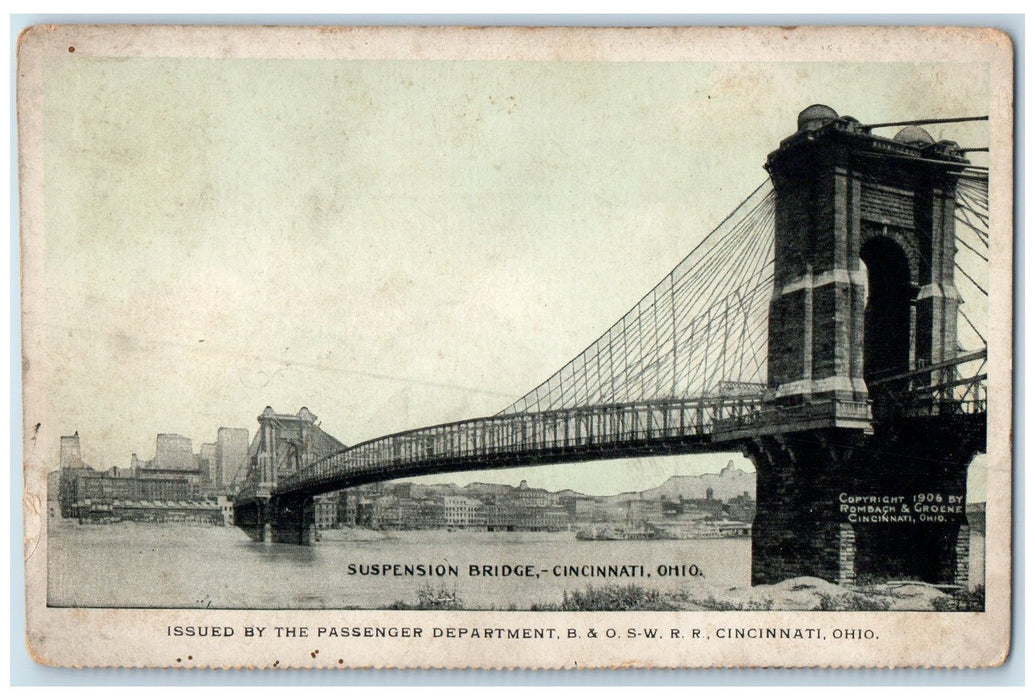 c1920's Suspension Bridge Ohio River View Cincinnati Ohio OH Posted Postcard