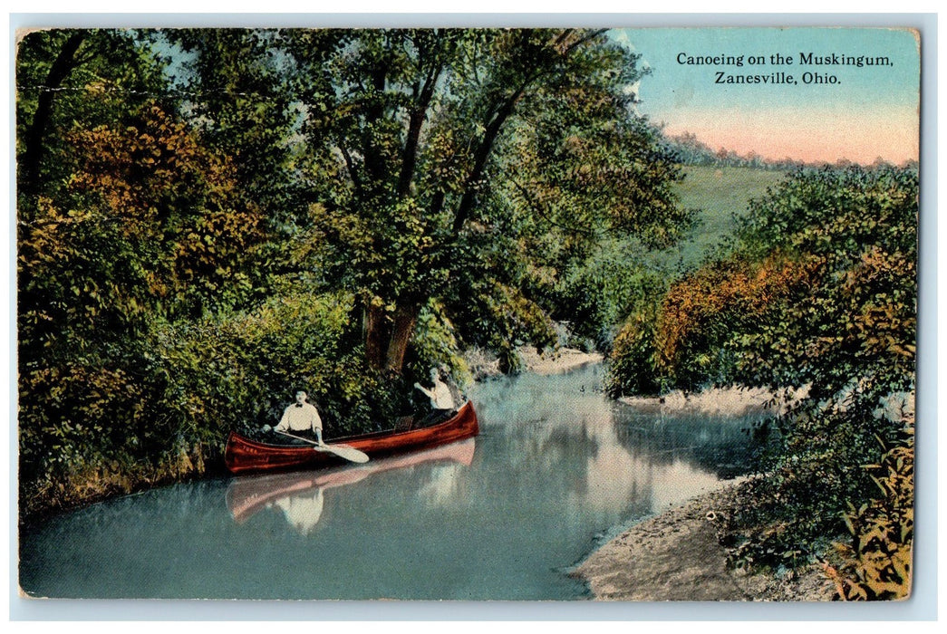 1921 Canoeing On The Muskingum Lake Grove Zanesville Ohio OH Posted Postcard