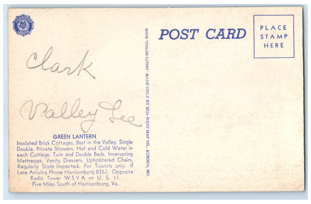 c1950's Green Lantern Cottages South Of Harrisonburg Virginia VA Posted Postcard