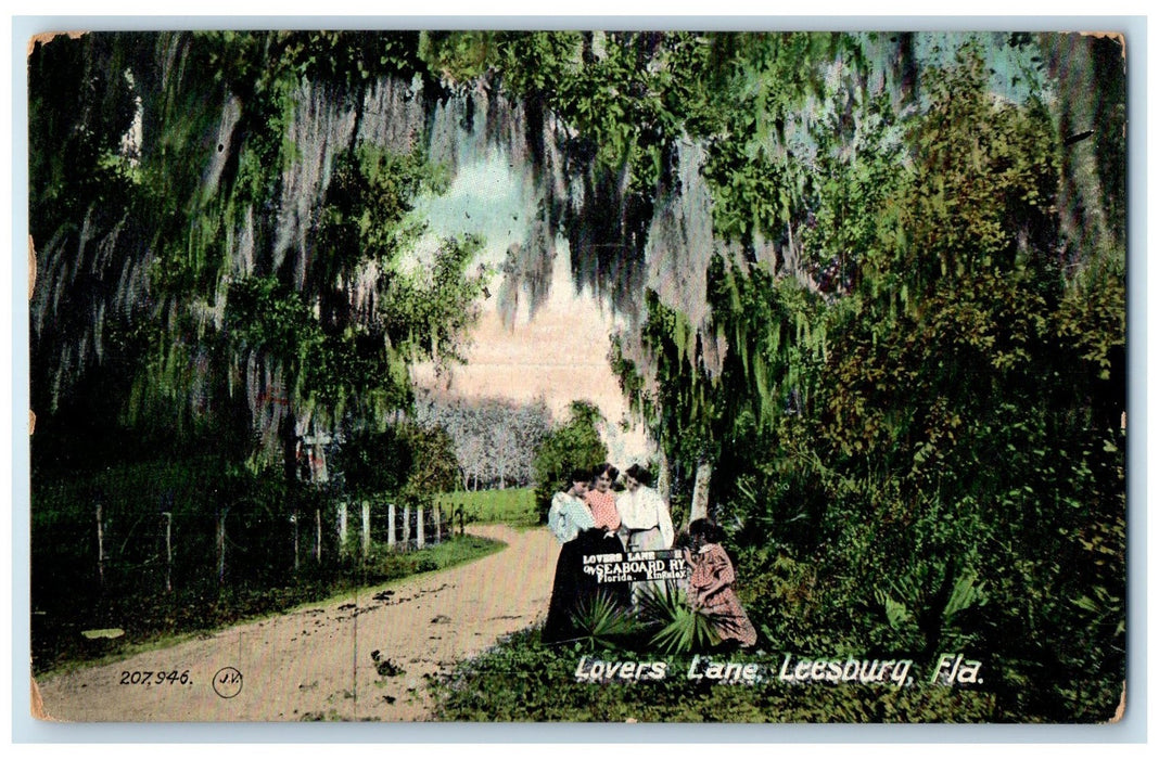 1910 Lovers Lane Group Of Girls Dirt Road Grove Leesburg Florida FL Postcard