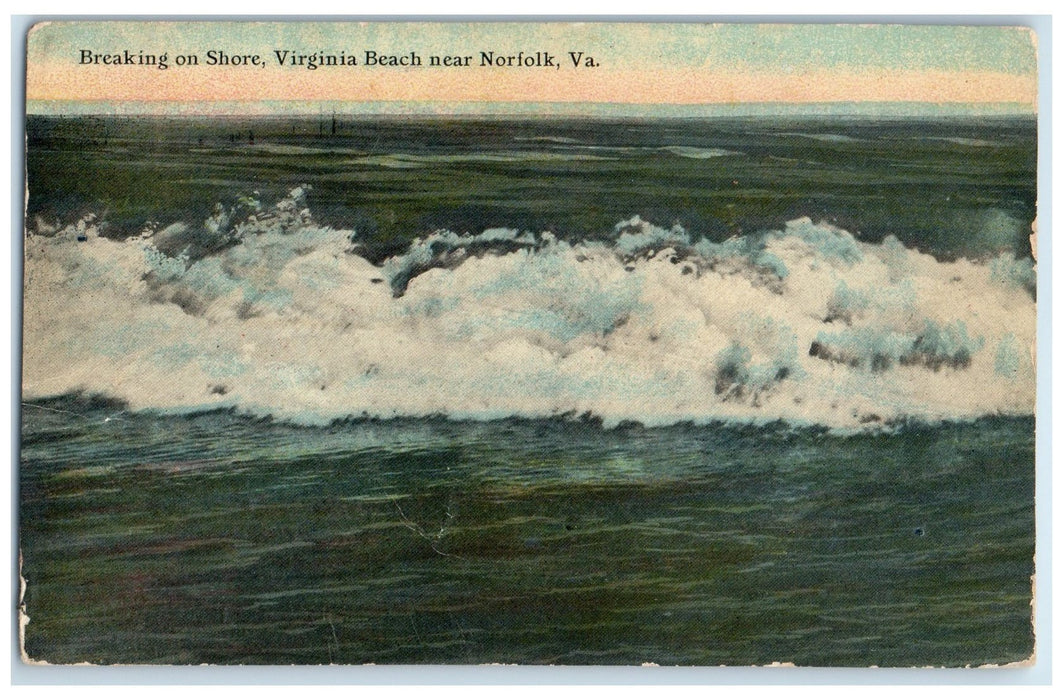 c1910's Breaking On Shore Virginia Beach Near Norfolk VA Unposted Waves Postcard