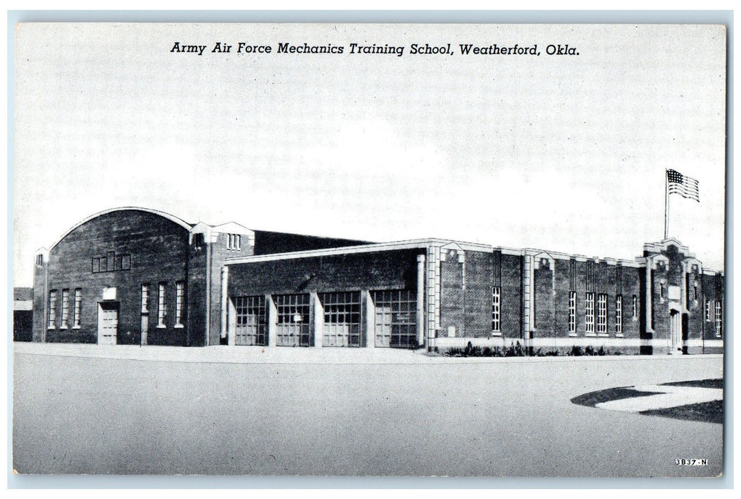c1940's Army Air Force Mechanics Training School Weatherford OK Flag Postcard
