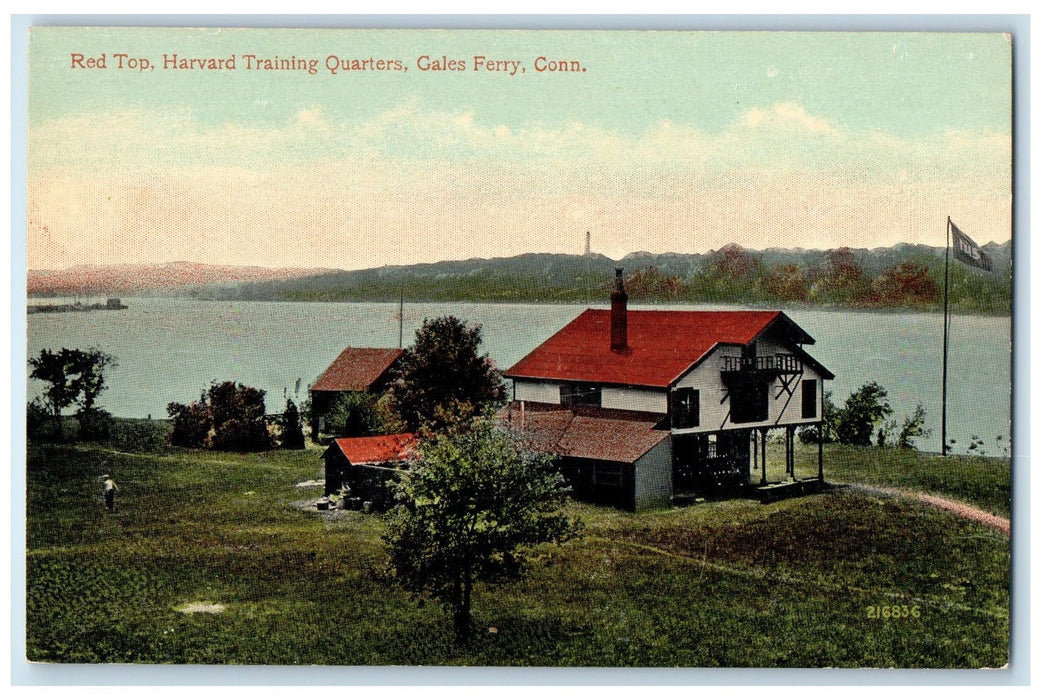c1910's Red Top Harvard Training Quarters Scene Gales Ferry CT Unposted Postcard