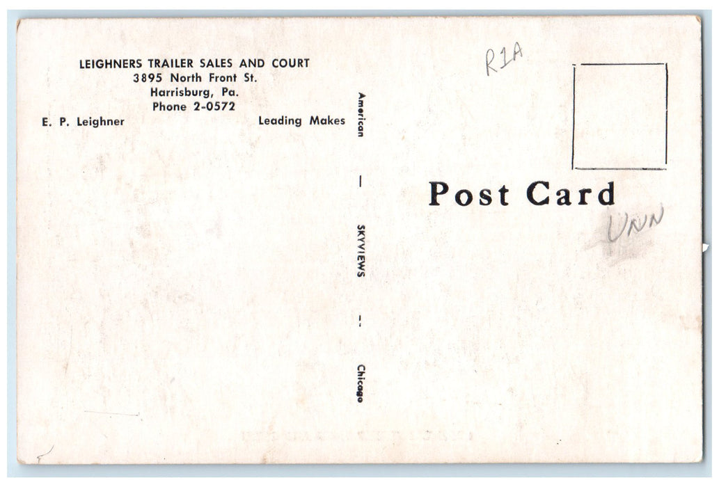 c1940's Aerial View Of Leighners Trailers Sales And Court Harrisburg PA Postcard