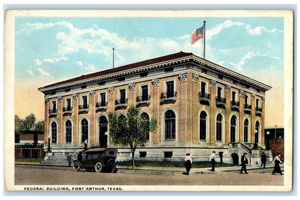 c1920s Federal Building Exterior Roadside Port Arthur Texas TX Unposted Postcard