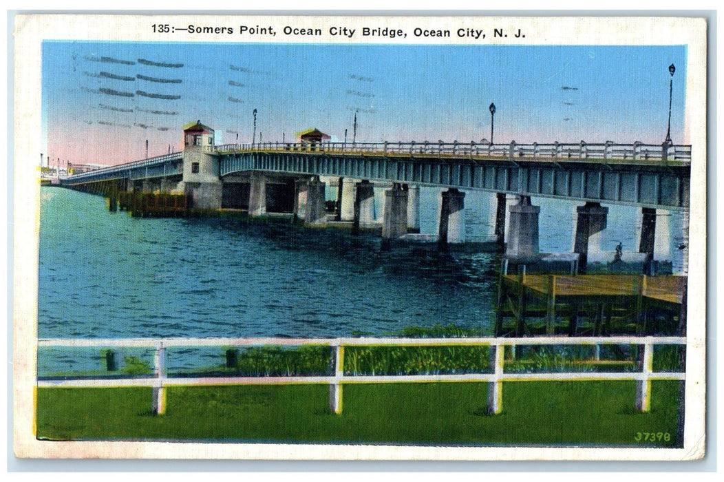 1938 Somers Point Ocean City Bridge Ocean City New Jersey NJ Unposted Postcard