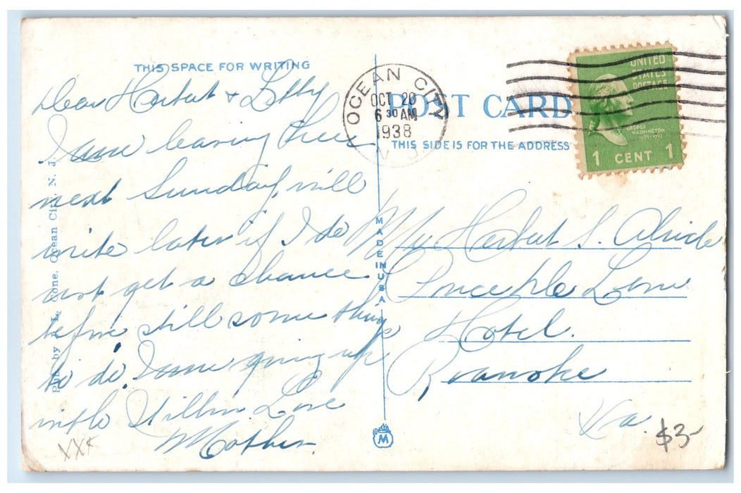 1938 Somers Point Ocean City Bridge Ocean City New Jersey NJ Unposted Postcard