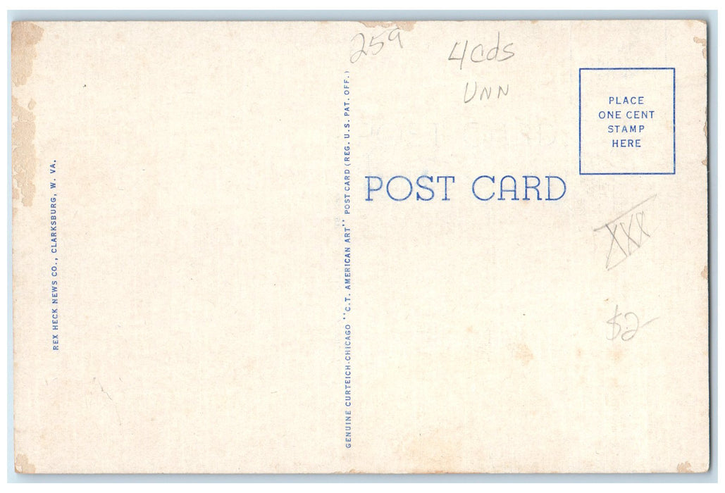 c1940s Washington And Irving High School Clarksburg West VA Unposted Postcard