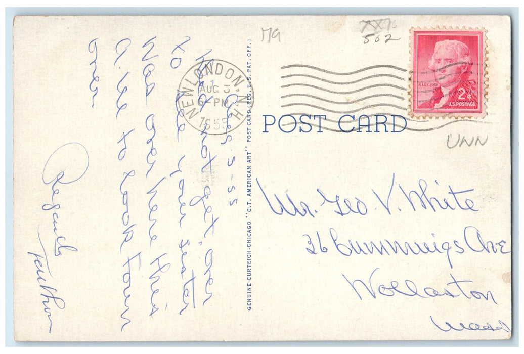 1955 Looking North On Main Street Newport New Hampshire NH Posted Cars Postcard