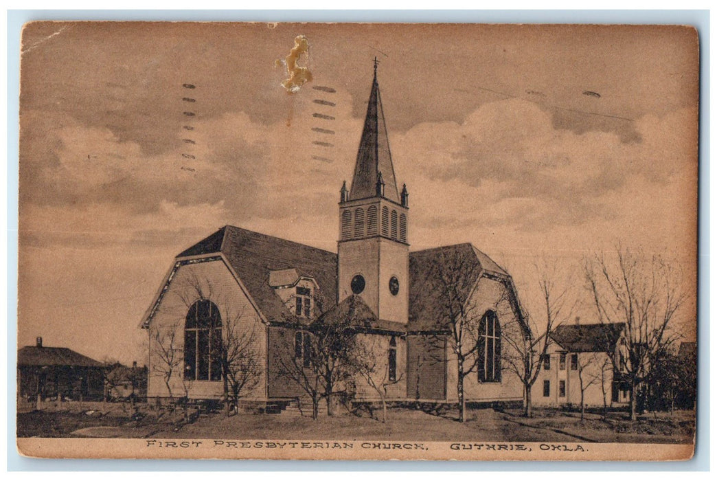 1909 First Presbyterian Church Exterior Guthrie Oklahoma OK Posted Tree Postcard