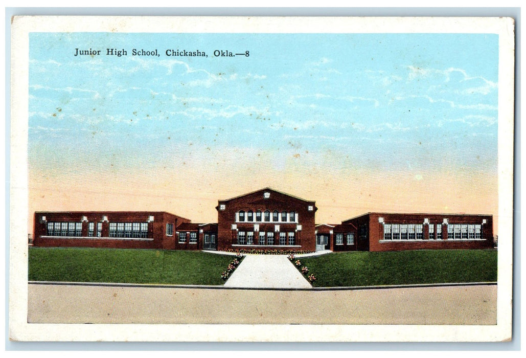 c1920s Junior High School Roadside Chickasha Oklahoma OK Unposted Cloud Postcard