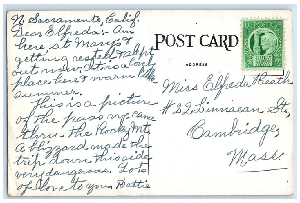 1940 Red Mountain From Berthoud Pass 11, 314 Feet Colorado CO Posted Postcard