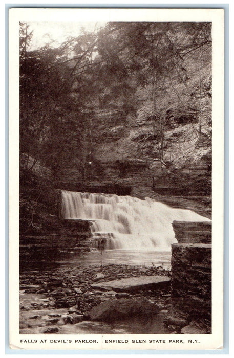 c1920s Falls At Devil's Parlor Enfield Glen State Park New York NY Tree Postcard