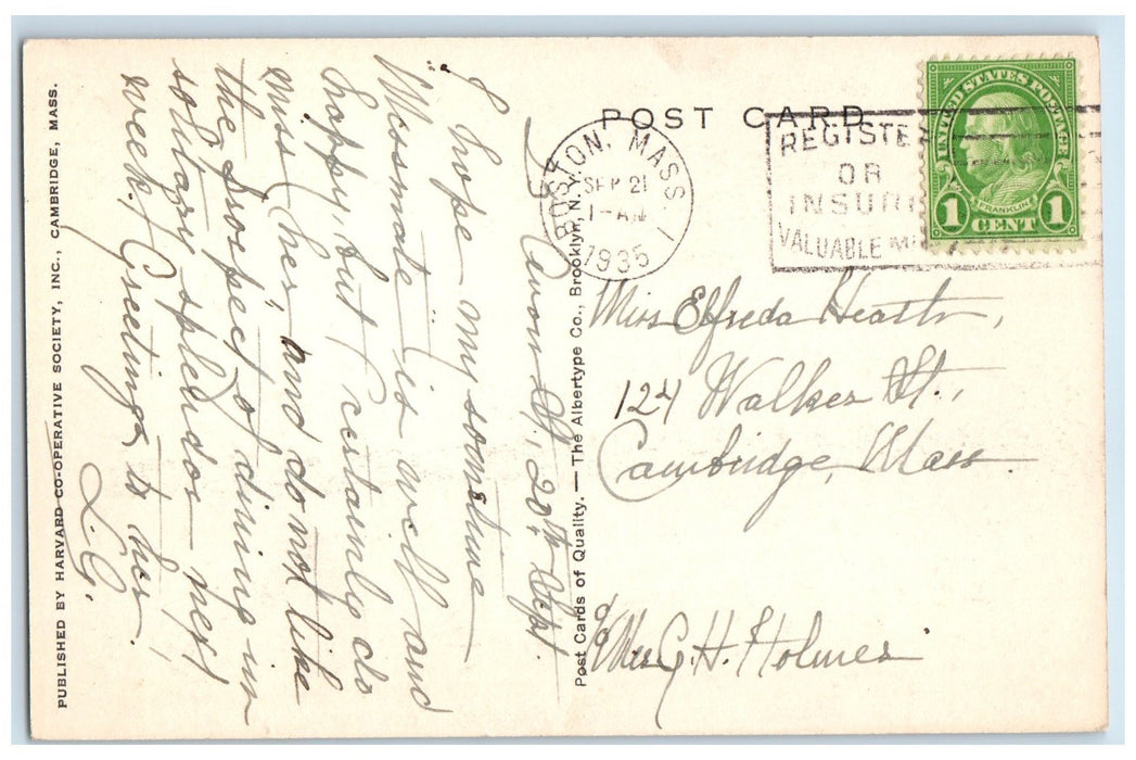 1935 John Harvard Statue Harvard University Cambridge MA Posted Stairs Postcard