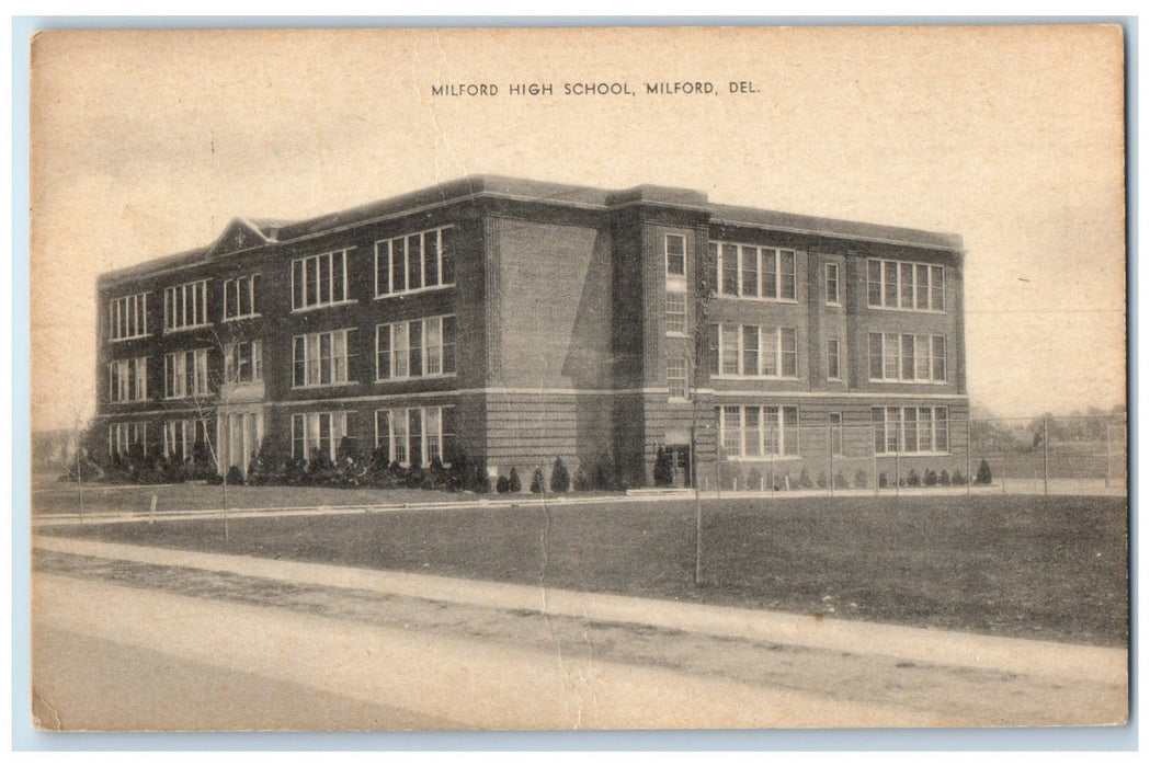 c1940's Milford High School Exterior Scene Milford Delaware DE Unposted Postcard