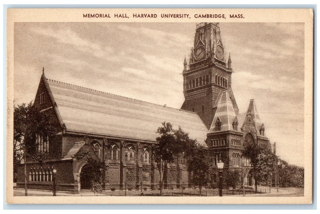 c1940s Memorial Hall Harvard University Cambridge Massachusetts MA Tree Postcard