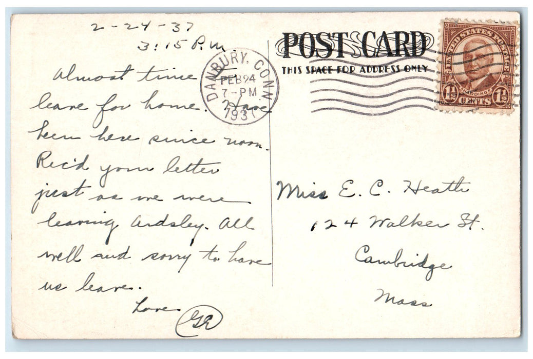 1937 Memorial Hall Harvard University Exterior Danbury Connecticut CT Postcard
