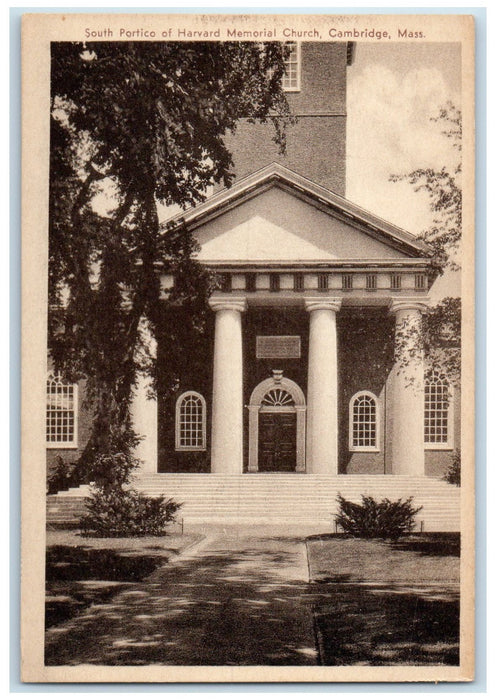 c1940's South Portico Of Harvard Memorial Church Exterior Cambridge MA Postcard