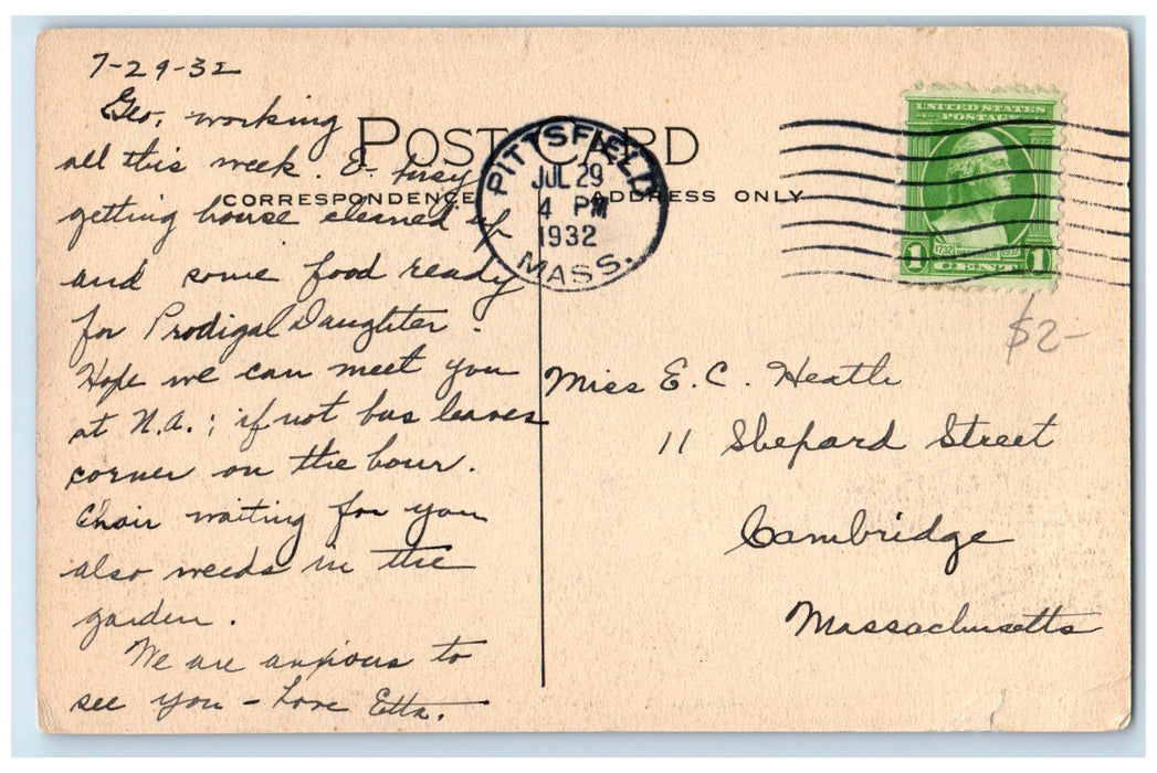1932 Trinity School Old Lenox Academy Lenox Massachusetts MA Posted Postcard