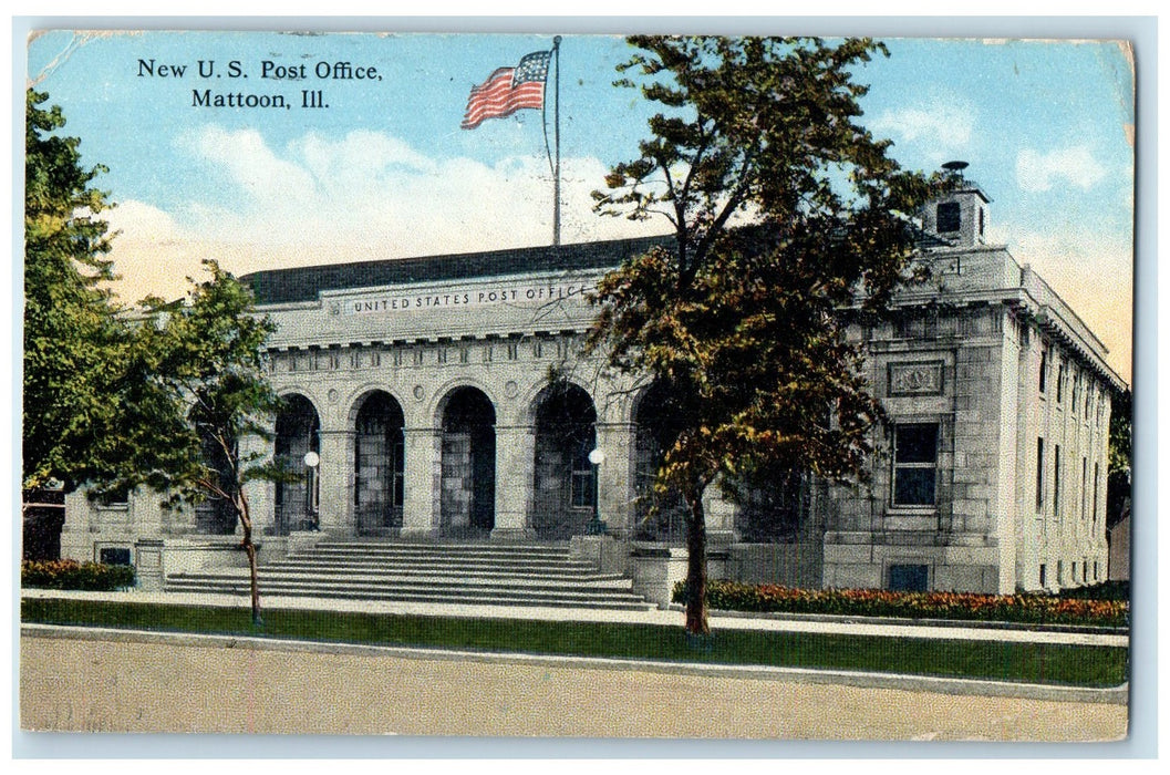 1911 New US Post Office Exterior Roadside Mattoon Illinois IL Posted Postcard