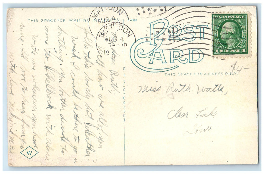 1911 New US Post Office Exterior Roadside Mattoon Illinois IL Posted Postcard